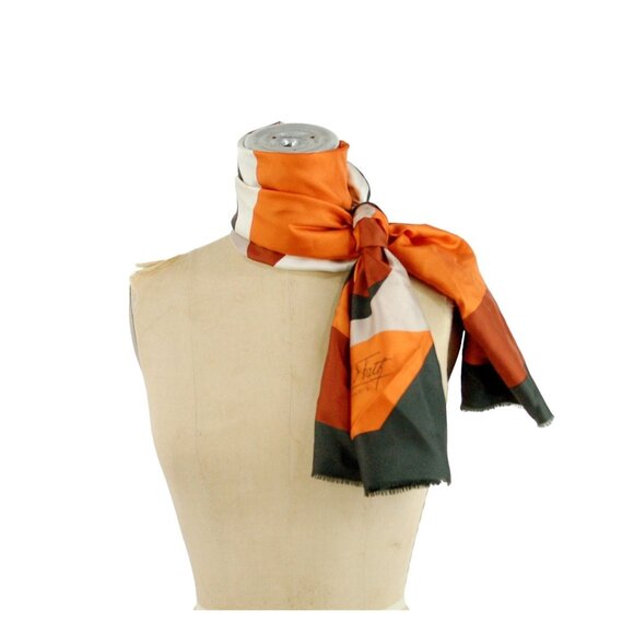1950s Jacques Fath silk scarf geometric design reverse rolled hem Made in France - Picture 3 of 6